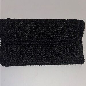 MR JONAS VINTAGE BLACK WOVEN CLUTCH BAG WITH SNAP CLOSURE GREAT CONDITION